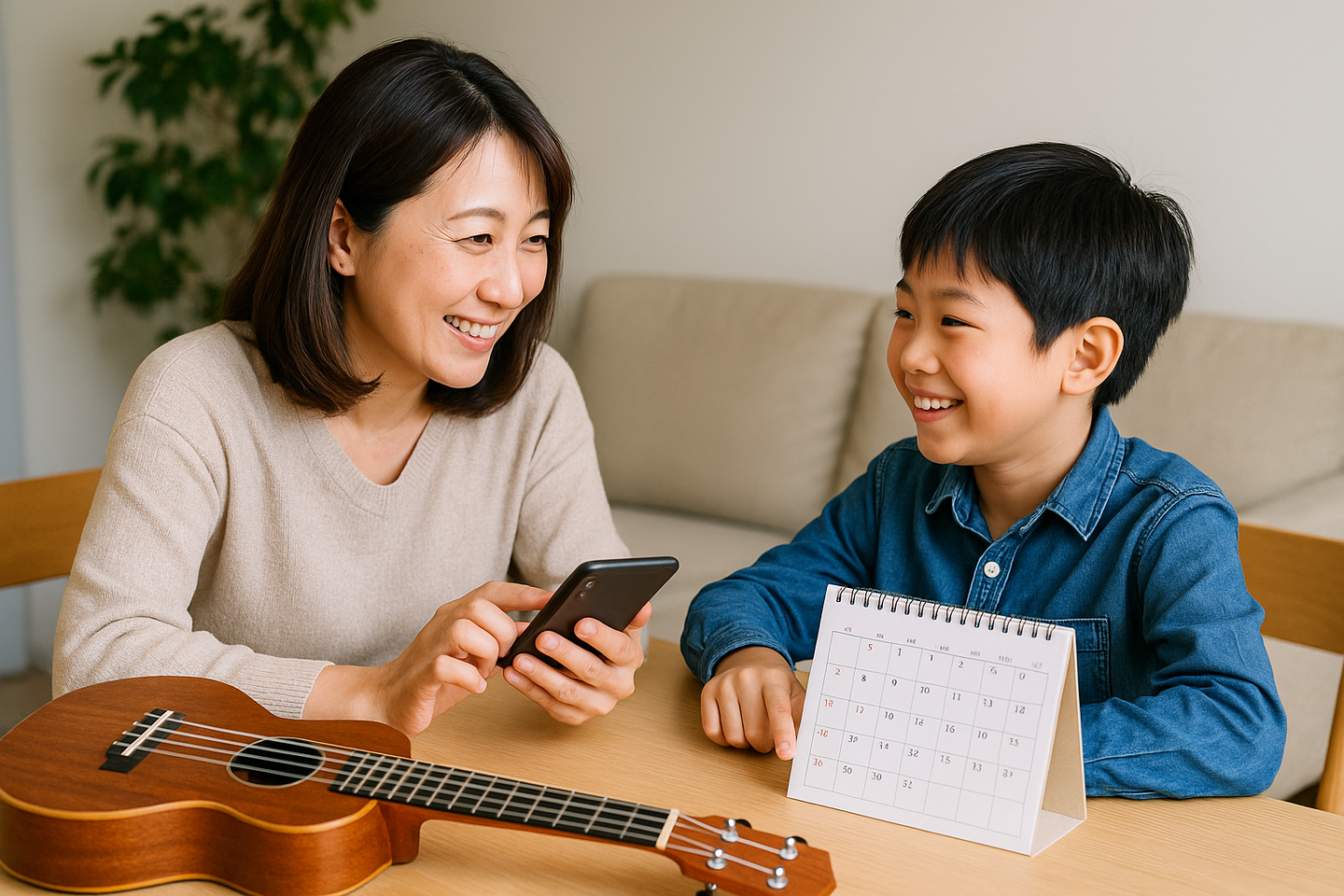 親子でウクレレを楽しむ様子