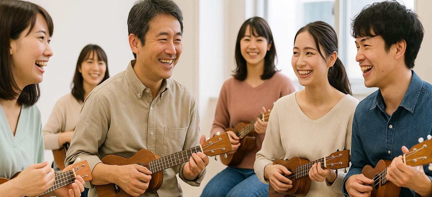 ウクレレグループレッスンの風景（ジャムズウクレレ教室・福岡）